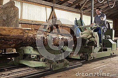 Worker at sawmill Stock Photo