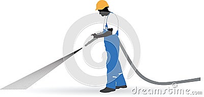 Worker sprayed a hose under pressure Vector Illustration