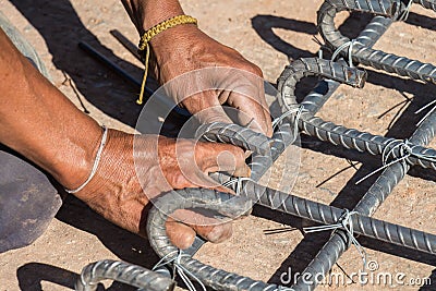 Worker are steel tied to the foundation. Stock Photo