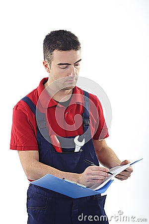Worker technical instructions Stock Photo