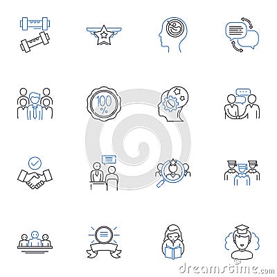 Worker training line icons collection. Education, Instruction, Coaching, Development, Skill-building, Empowerment Vector Illustration