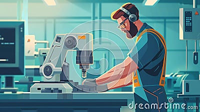 A worker using a specialized tool with adjustable settings demonstrating the flexibility of the manufacturing process Stock Photo