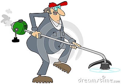 Worker using a string trimmer Stock Photo