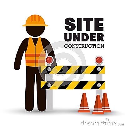 worker warning site under construction Cartoon Illustration