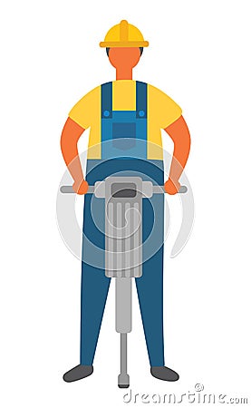 Workman Drilling Ground, Working Man at Job Vector Vector Illustration