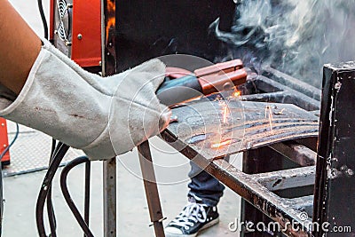 Worker weld metal Stock Photo