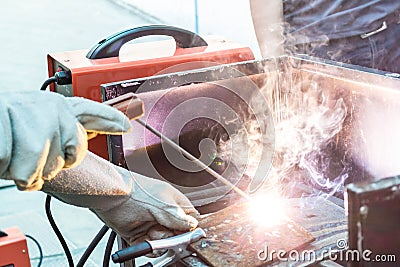 Worker weld metal Stock Photo