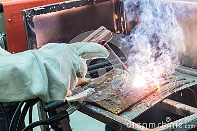 Worker weld metal Stock Photo