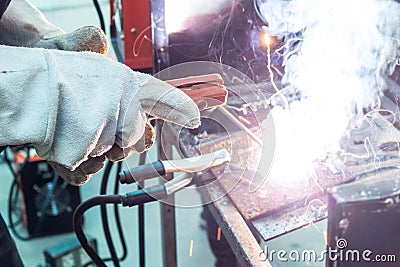 Worker weld metal Stock Photo