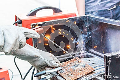 Worker weld metal Stock Photo