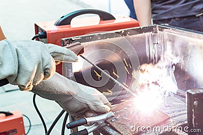 Worker weld metal Stock Photo