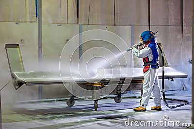 Worker at the work station at the plant Stock Photo