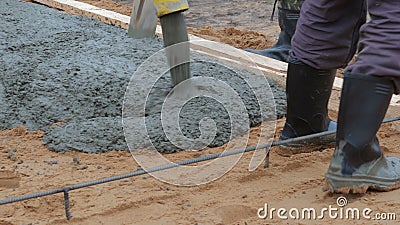 Pouring Concrete Into The Floor Screed On The Ground Stock Footage