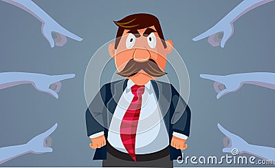 People Pointing Hand to an Evil Businessman vector Cartoon illustration Vector Illustration