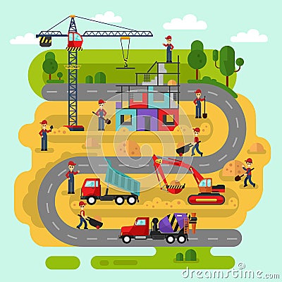 Workers build a house Vector Illustration