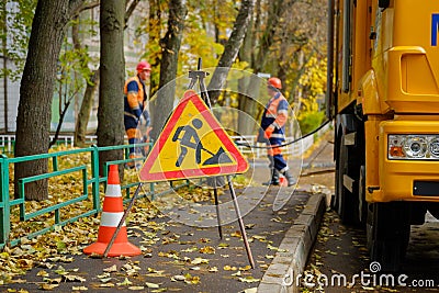 Workers conduct water pipe repair work Editorial Stock Photo