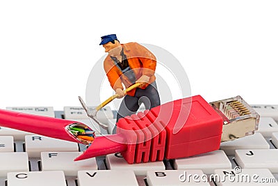 Workers, connectors and keyboard Stock Photo