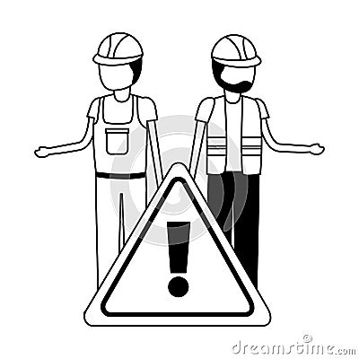 Workers contruction warning sign Vector Illustration