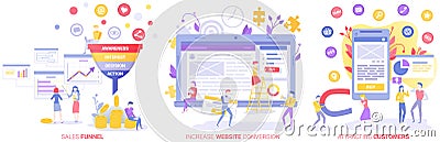 Workers developing web page, analysing market, advertising, increase conversion of website Stock Photo