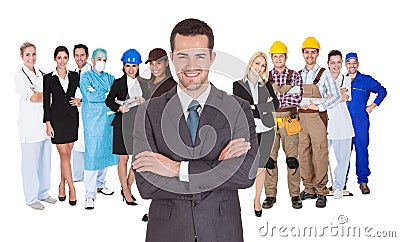 Workers of different professions together on white Stock Photo