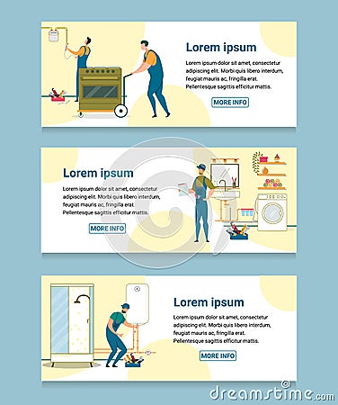 Workers Fix and Install Plumbing and Technique Vector Illustration