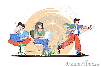 Workers follow leader in team Vector Illustration