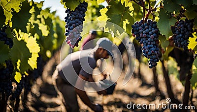 Workers harvesting grapes, a bounty of nature's finest, Stock Photo