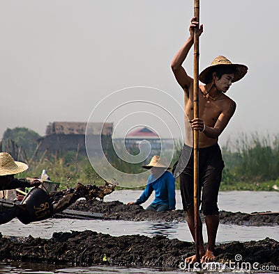 Workers on Inle Lake in Burma (Myanmar) Editorial Stock Photo