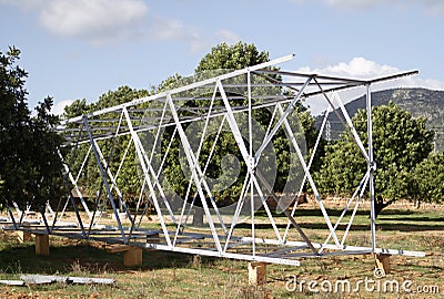 Electrical high tension tower in Mallorca Stock Photo