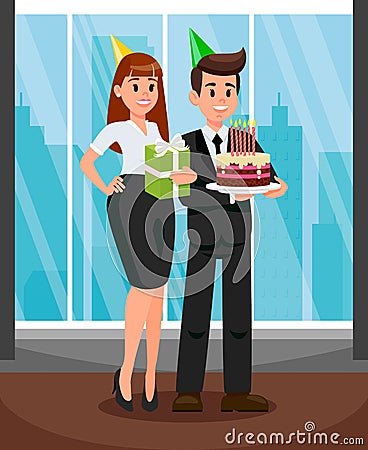 Workers at Office Party Flat Vector Illustration Vector Illustration