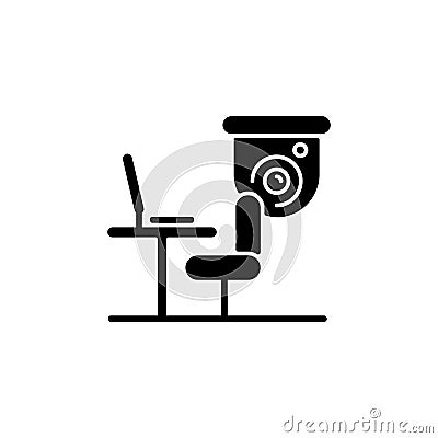 Workers productivity improvement with surveillance camera black glyph icon Vector Illustration