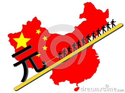 Workers pulling Yuan sign Vector Illustration