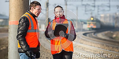 Workers at a railway Stock Photo