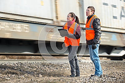 Workers at a railway Stock Photo