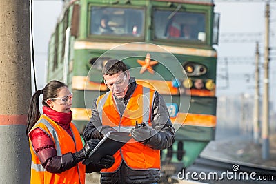 Workers at a railway Stock Photo