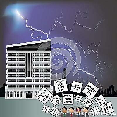 Workers on strike outside office Vector Illustration