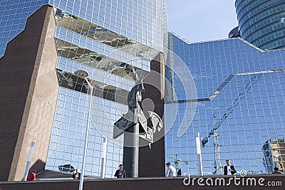 Workers take a break on balcony of rabobank head office in dutch Editorial Stock Photo