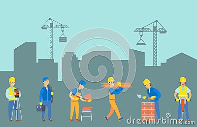 People Working on Construction of Skyscrapers Vector Illustration