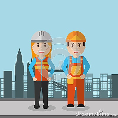 Workers woman and man construction employee Vector Illustration