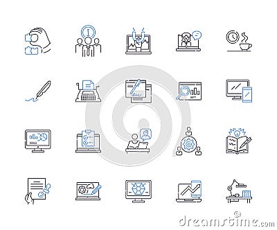 Workflow and career outline icons collection. career, workflow, jobs, skills, success, progression, pathways vector and Vector Illustration