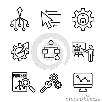 Workflow Efficiency Icon Set - has Operations, Processes, Automation, etc Vector Illustration