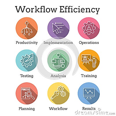 Workflow Efficiency Icon Set - has Operations, Processes, Automation, etc Vector Illustration