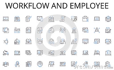 Workflow and employee line icons collection. Insights, Trends, Patterns, Findings, Conclusions, Results, Assessments Vector Illustration