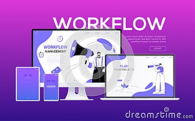Workflow - flat design style colorful web banner Vector Illustration