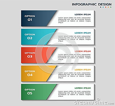 Workflow infographic template with five options. color flowchart infographic design with text boxes Vector Illustration