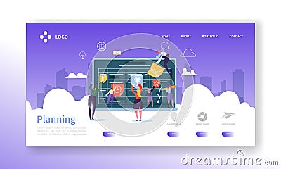 Workflow Management Concept Landing Page. Business People Characters Planning Work Process Together Website Template Vector Illustration