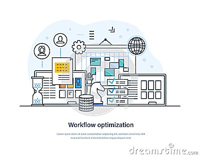 Workflow optimization business process improve efficiency of work Vector Illustration