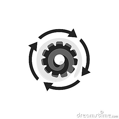 Workflow process icon in flat style. Gear cog wheel with arrows vector illustration on white isolated background Vector Illustration