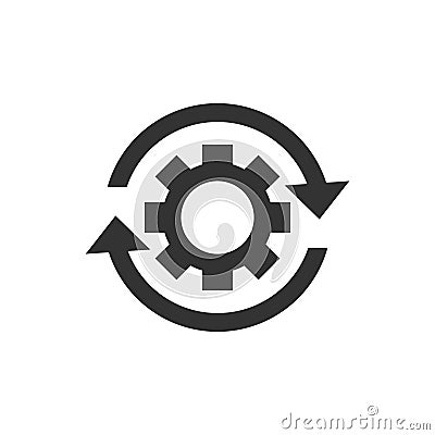 Workflow process icon in flat style. Gear cog wheel with arrows Vector Illustration