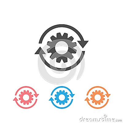 Workflow process icon set in flat style. Gear cog wheel with arrows vector illustration on white isolated background Vector Illustration
